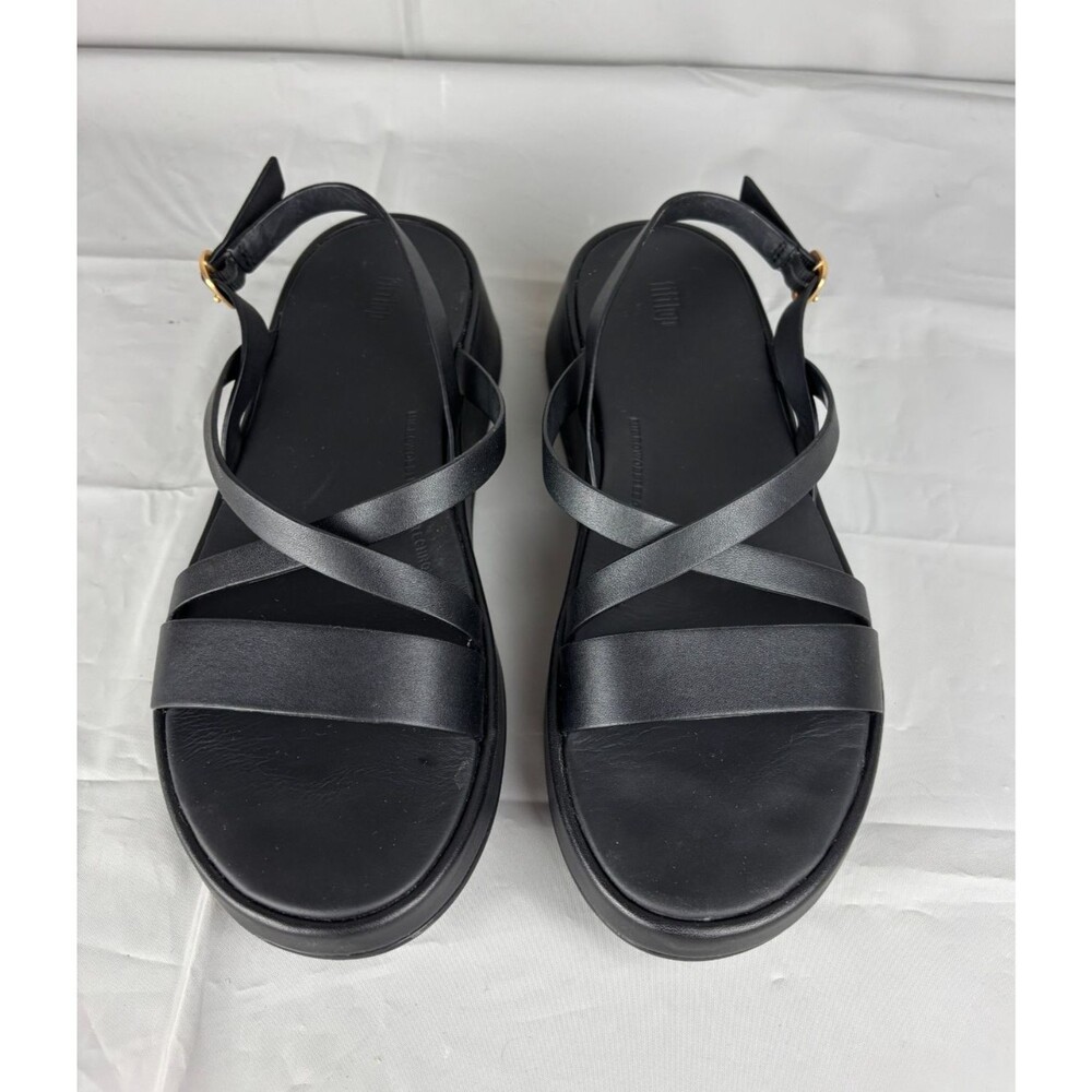 FitFlop F-Mode Leather Flatform Strappy Back-Strap Sandals Women's 8 Black Wedge - Picture 5 of 13